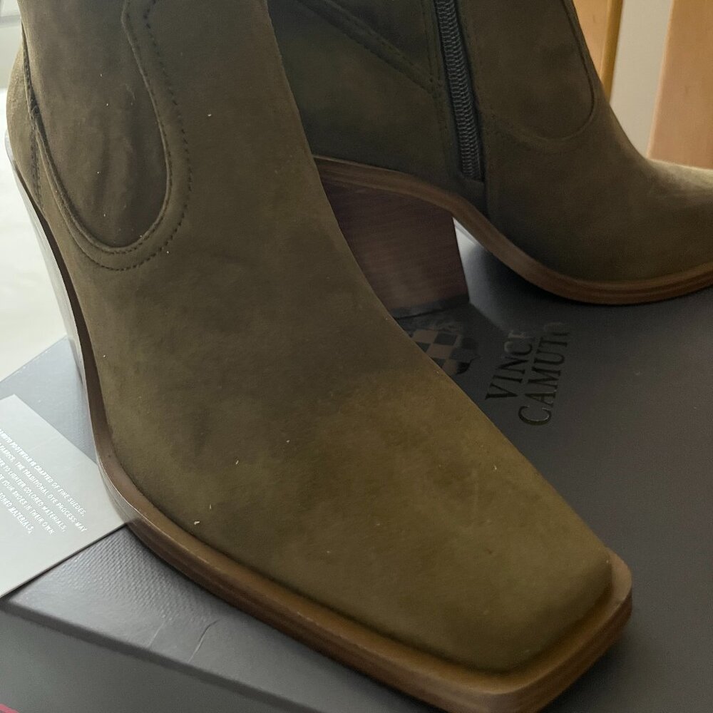 Greek Olive Suede Vince Camuto ankle boot